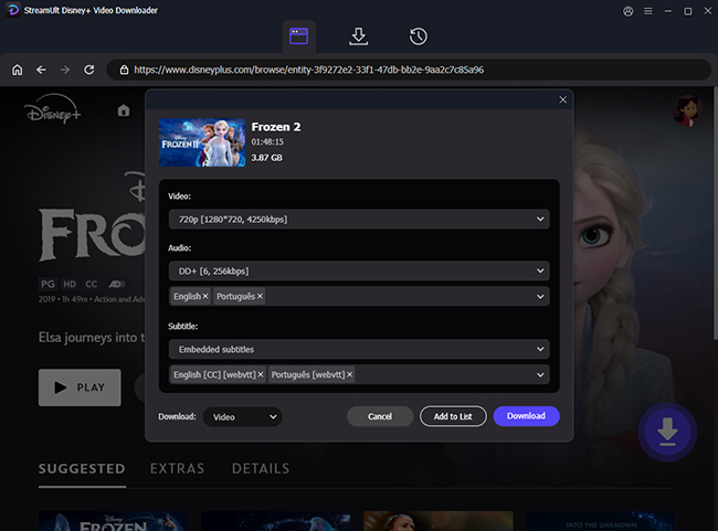 add disney plus movie to download list