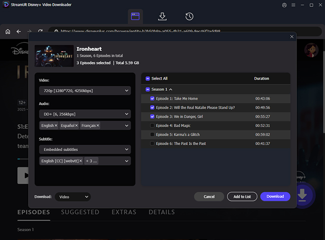add disney plus shows to download list