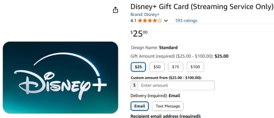 buy disney plus gift card on amazon