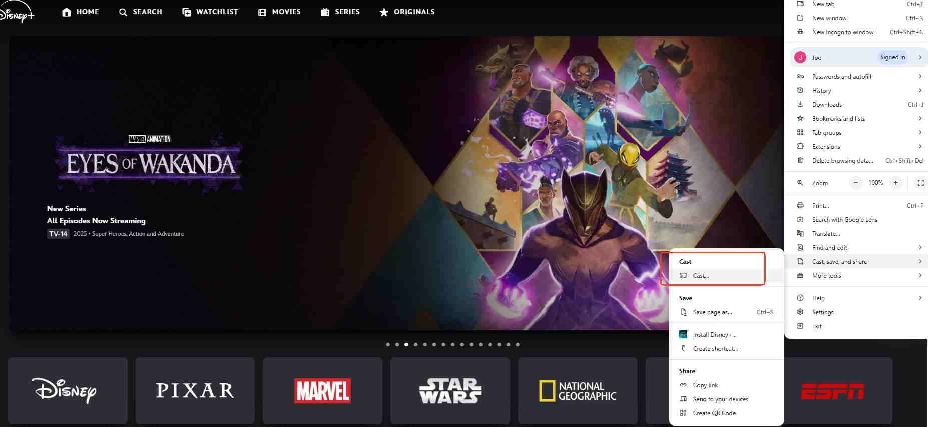 chromecast disney plus on computer