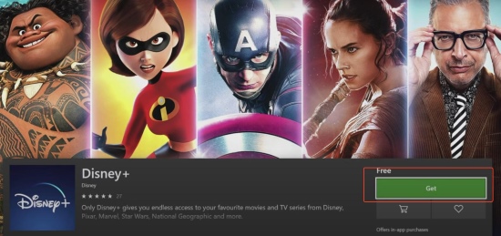 click get button to get disney plus on xbox