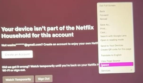 click inspect on netflix household pop up