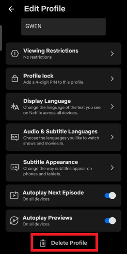 delete netflix profile on phone