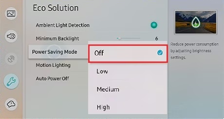 disable tv energy saving mode