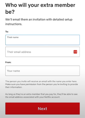 invite extra member to use netflix account