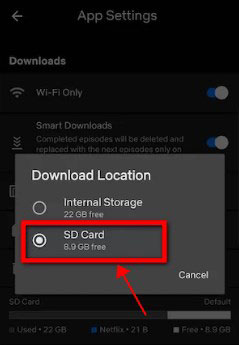 netflix android app sd card download location