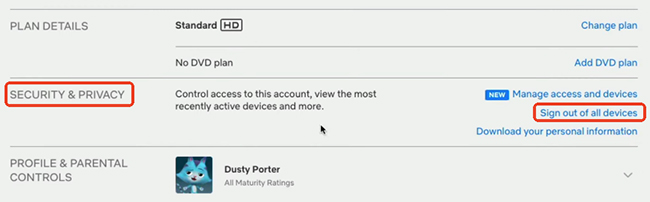 netflix sign out of all devices option