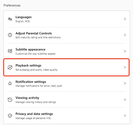 click playback settings on netflix