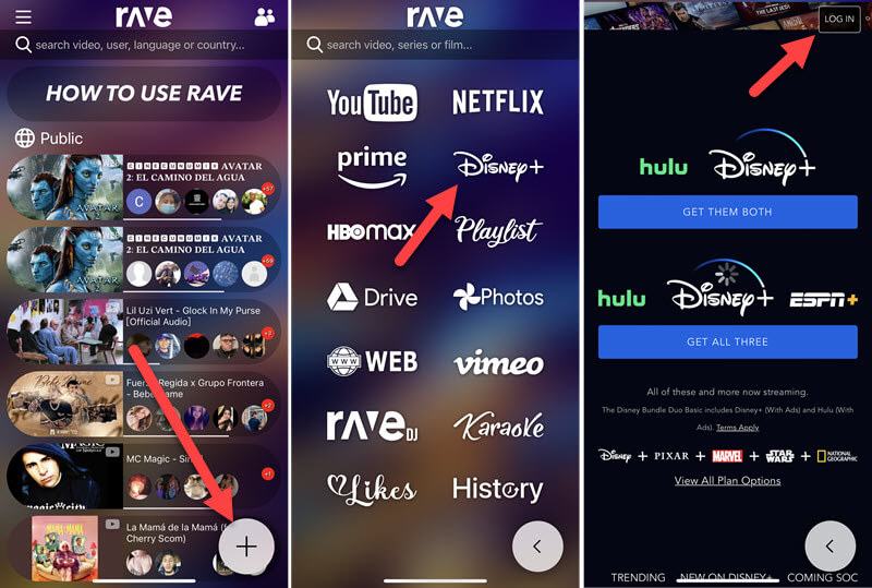 screen record disney plus on phone with rave