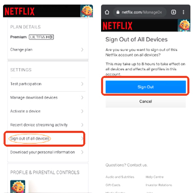 sign netflix out of all devices mobile