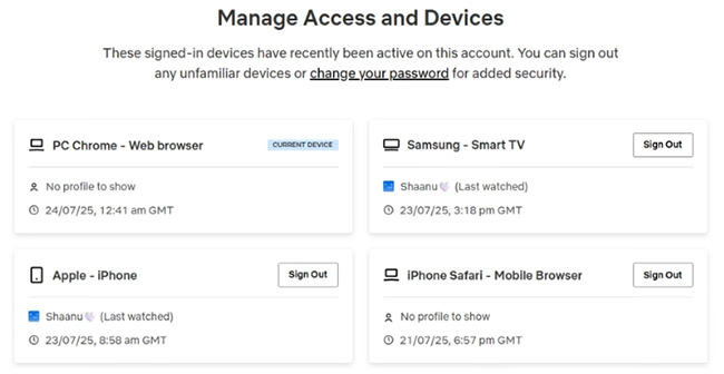 sign out specific devices netflix