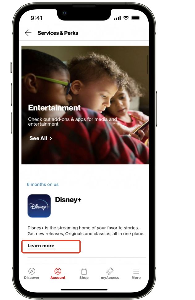 tap learn more in verizon app for disney plus