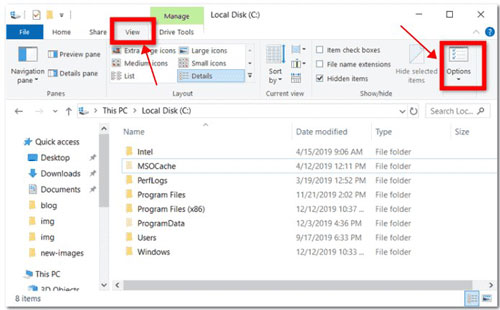 view options windows file explorer